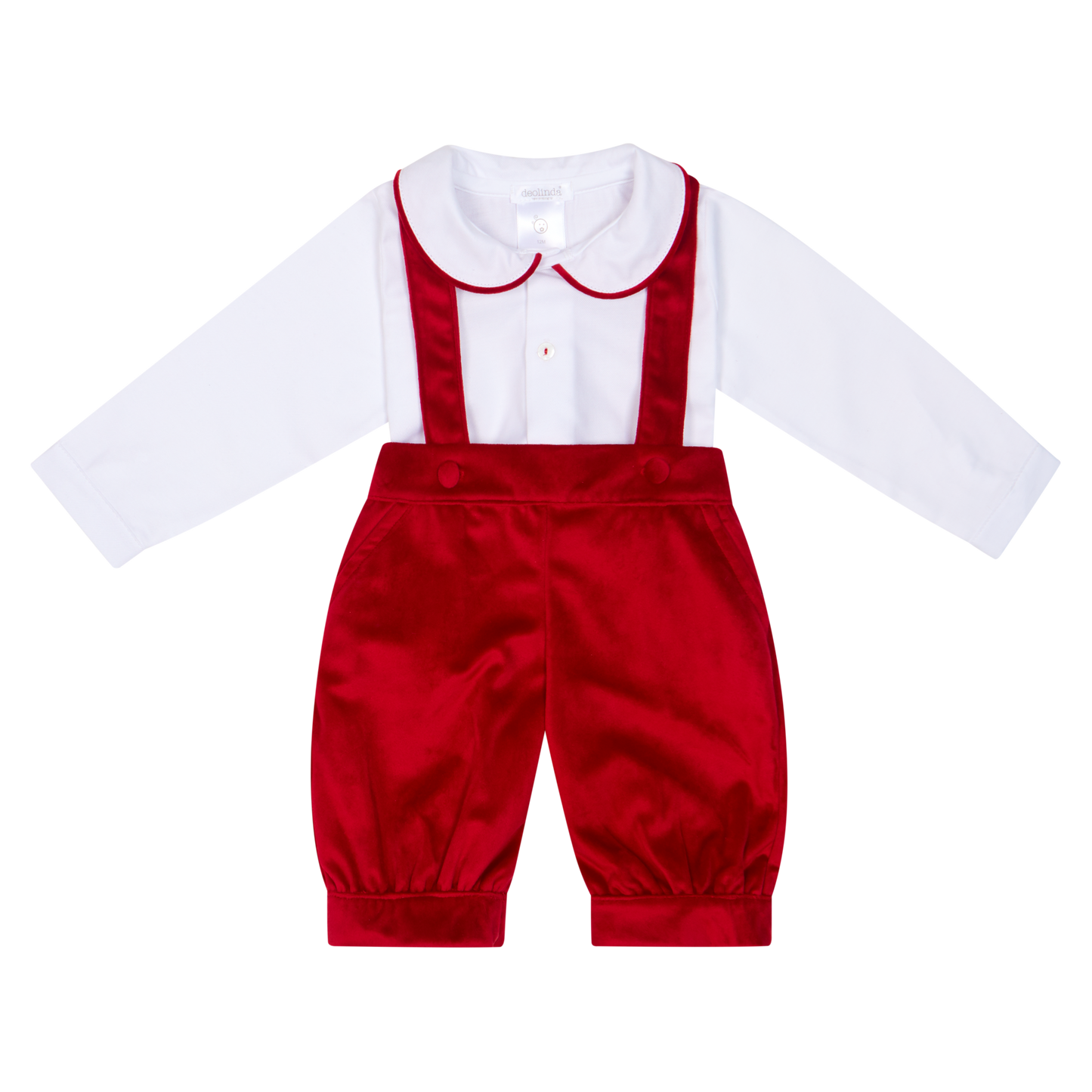 PRE ORDER Deolinda Baby Boy Red Velour Short Dungaree Set 6631