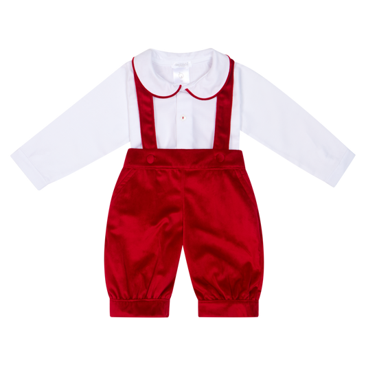 PRE ORDER Deolinda Baby Boy Red Velour Short Dungaree Set 6631