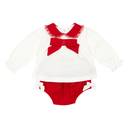 PRE ORDER Deolinda Baby Girl Cream & Red Bloomer Set 6728