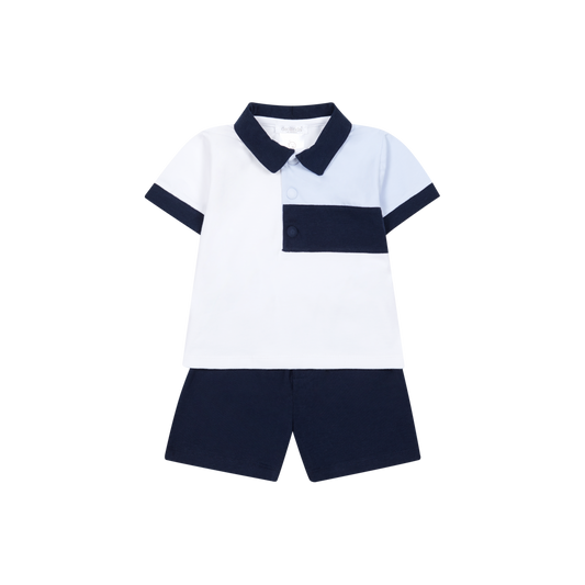 PRE ORDER Deolinda Boys Navy & Sky Blue Polo Short Set 6732