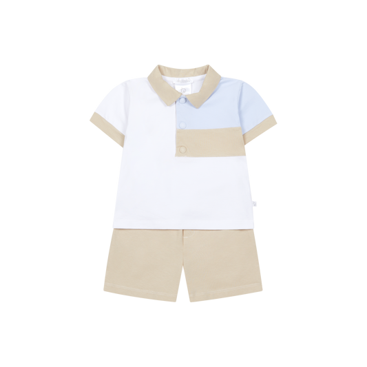 PRE ORDER Deolinda Boys Beige & Sky Blue Polo Short Set 6732