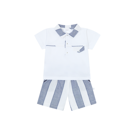 Deolinda Boys Navy and White Linen Stripe Summer Short Set 25823