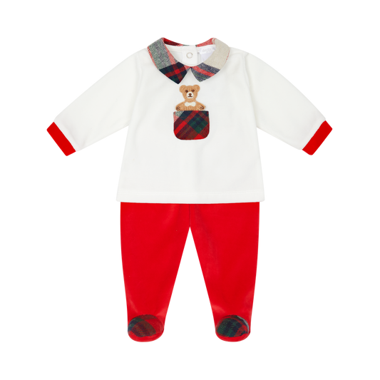 PRE ORDER Deolinda Baby Boy Red Velour Two Piece Set 25206