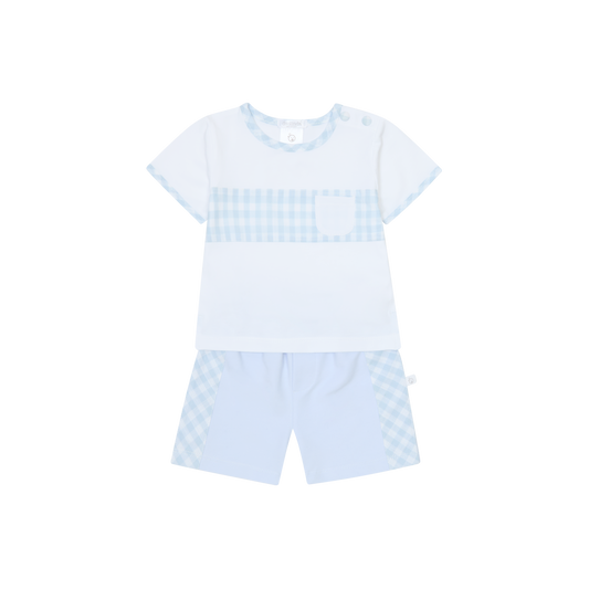 Deolinda Boy's Blue and White Checked Short Set 25802