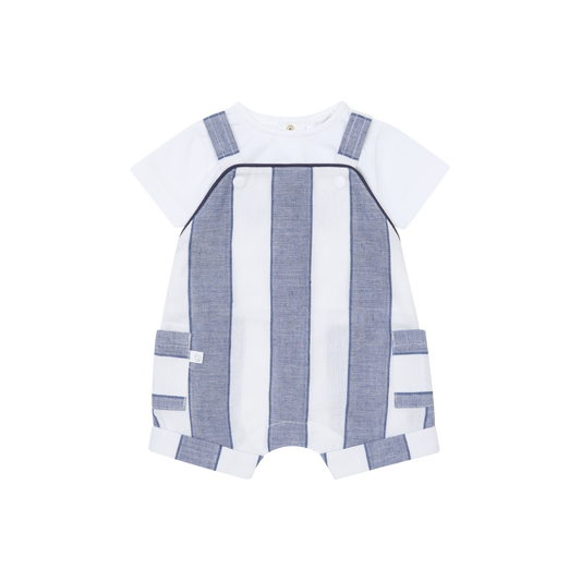 Deolinda Baby Boy Navy Stripe Linen Dungaree & Top Set 25604