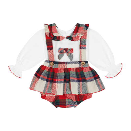 Deolinda Baby Girl Red Tartan Frill Bloomer Set 25728