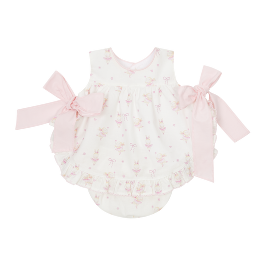 Deolinda Baby Girl Pink Ballerina Bow Dress & Bloomer Set 25318