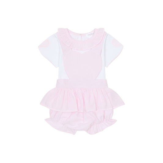 Deolinda Baby Girl Pink Loveheart Crinkle Romper & Top Set 25704