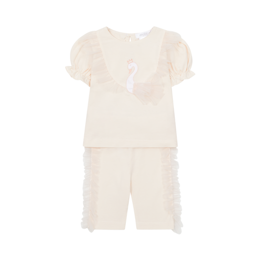 Deolinda Baby Girls Peach Pink Swan Ruffle Legging Set 251303