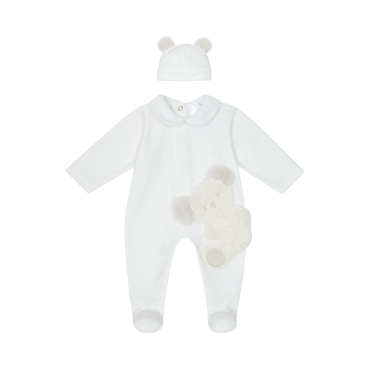 Deolinda Unisex White Teddy Babygrow&Hat Set 25119