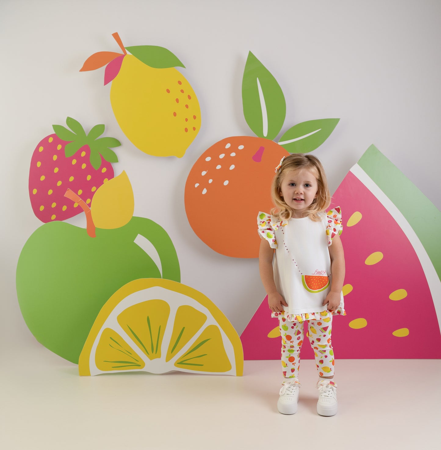 PRE ORDER Little A White Fruit Printed Legging Set Palmer