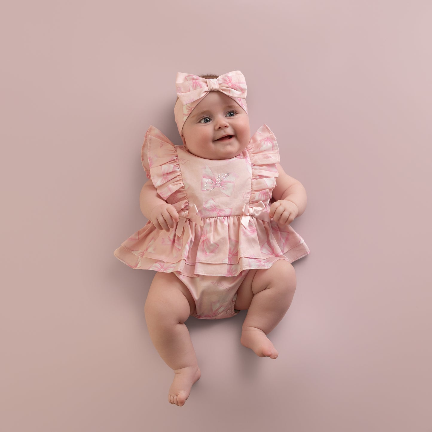 Little A Pink Bow Printed Romper Odessa