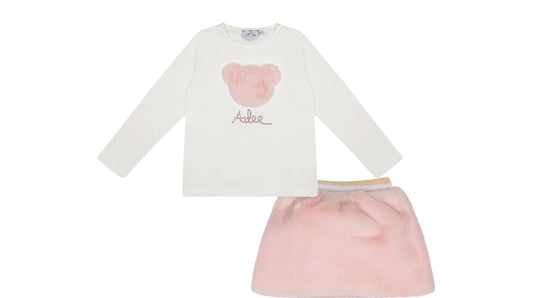 Adee Girls Pink Fur Skirt Set Sisi