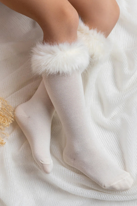 Meia Pata White Faux Fur Knee High Sock