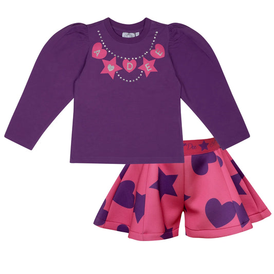 ADee Girls Purple Star Printed Flare Short Set Tiffany