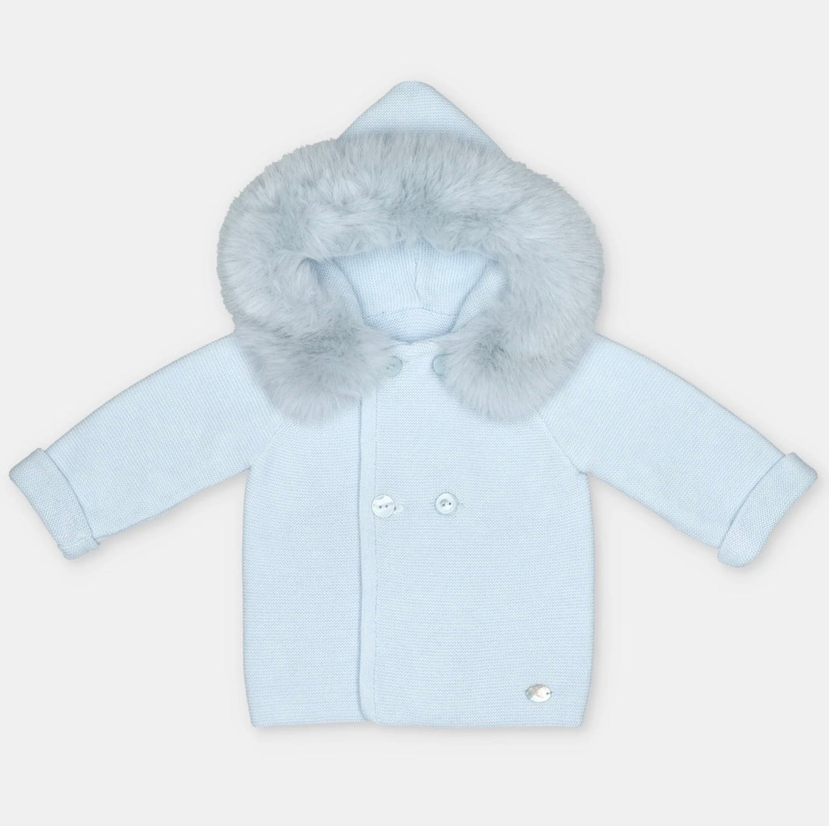 Martin Aranda Baby Blue Knit Fur Hooded Coat 10331