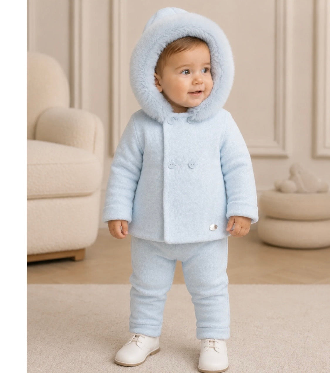 Martin Aranda Baby Blue Knit Fur Hooded Coat 10331