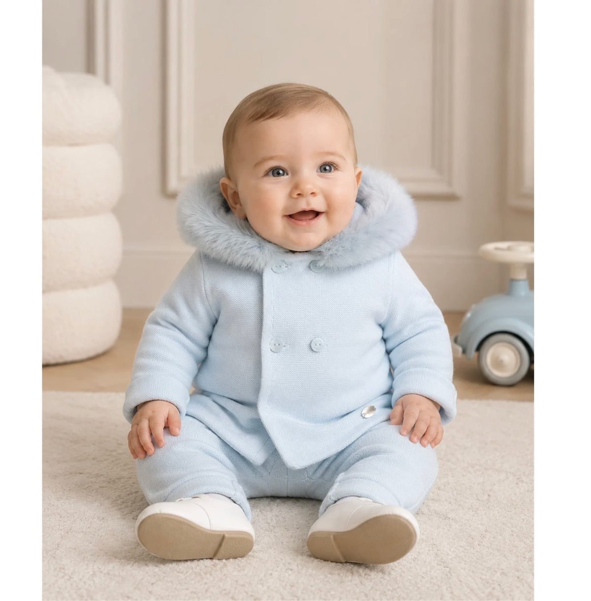 Martin Aranda Baby Blue Knit Fur Hooded Coat 10331