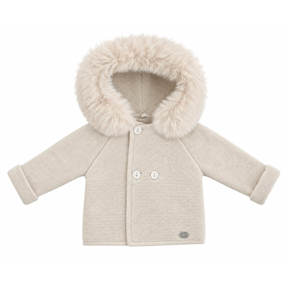 Martin Aranda Baby Beige Knit Fur Hooded Coat 10331