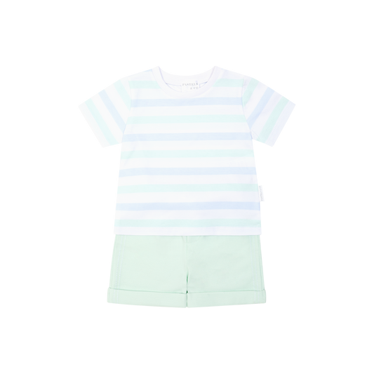 Pastels & Co Mint & Blue Stripe Short Set Bruno