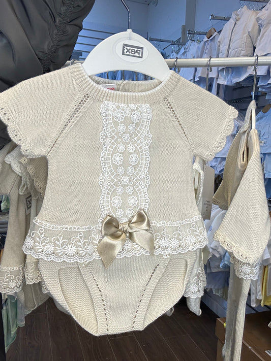 PEX Baby Girl Natural Knitted Lace Pants Set Lara