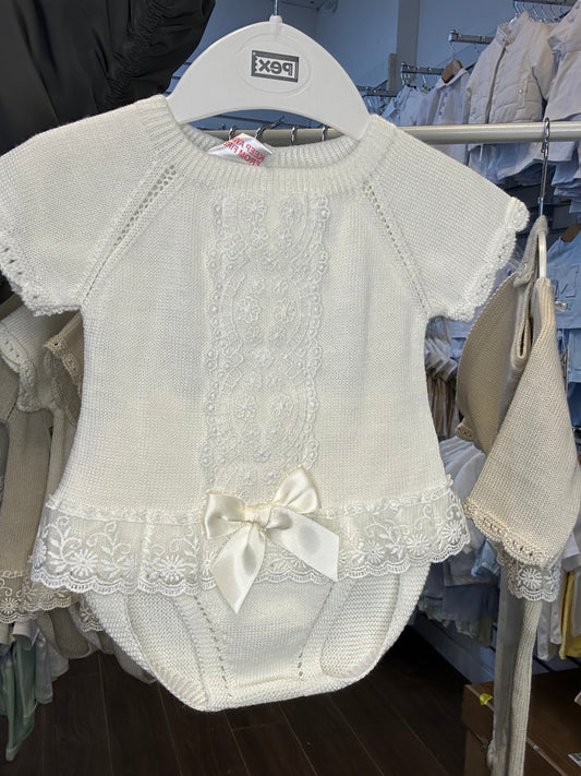 PEX Baby Girl Ivory Knitted Lace Pants Suit Lara