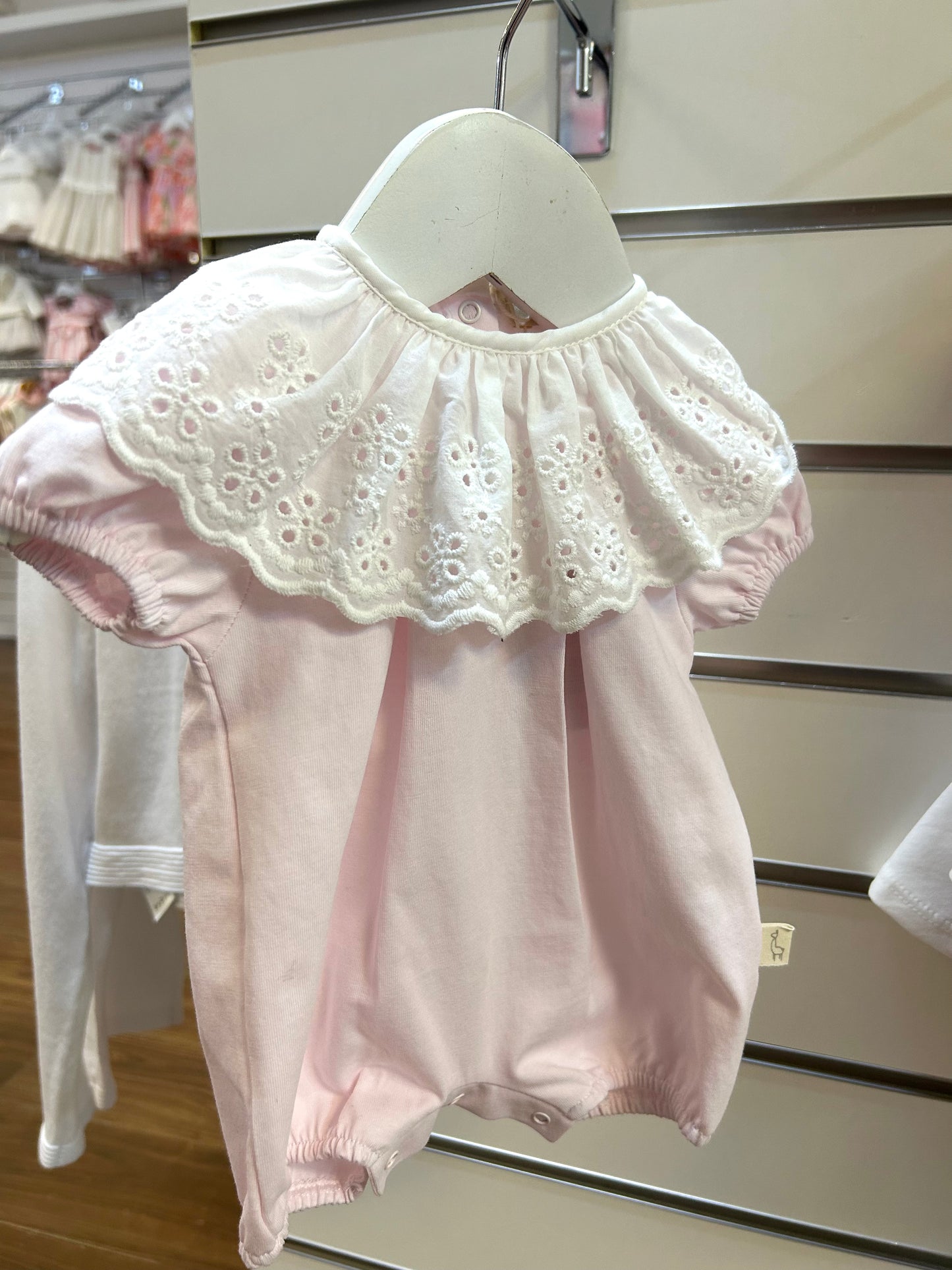 Baby Gi Girls Pink Broderie Anglaise Romper BG46GM