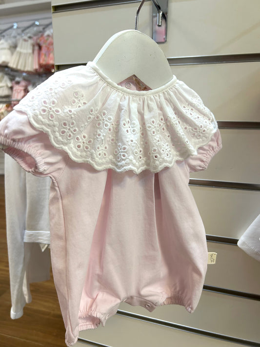 Baby Gi Girls Pink Broderie Anglaise Romper BG46GM