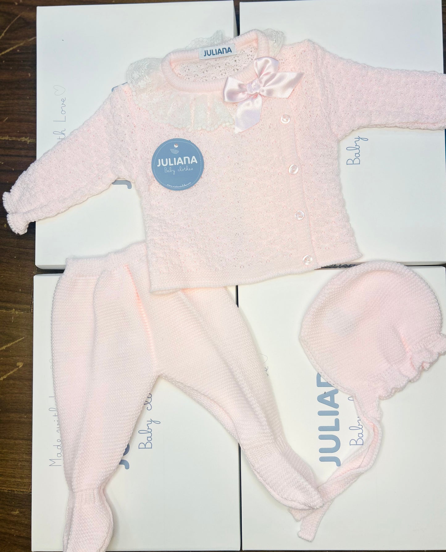 Juliana Baby Girl Pink Knitted Lace 3 Piece Set 26551