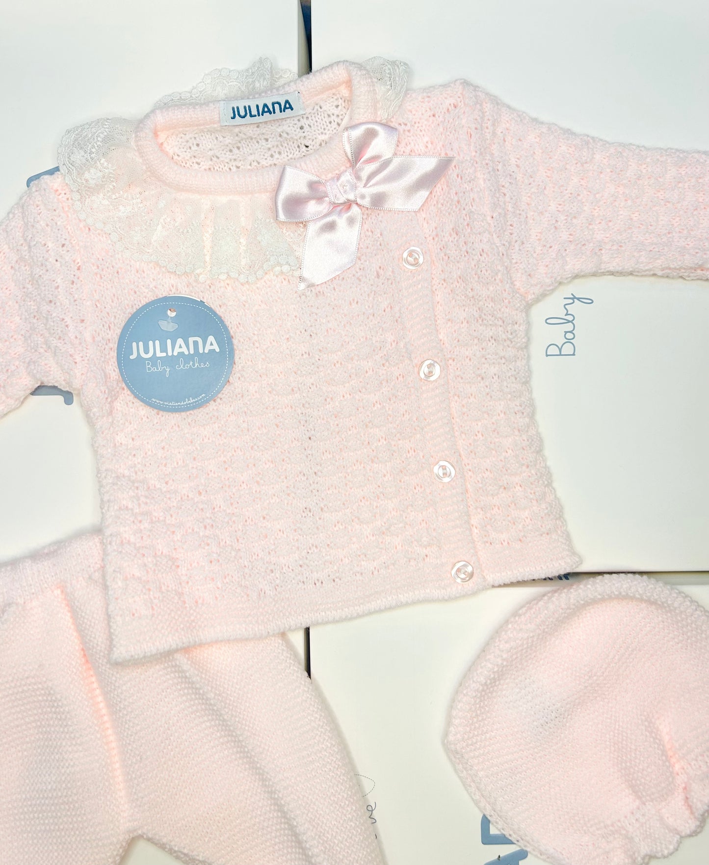 Juliana Baby Girl Pink Knitted Lace 3 Piece Set 26551