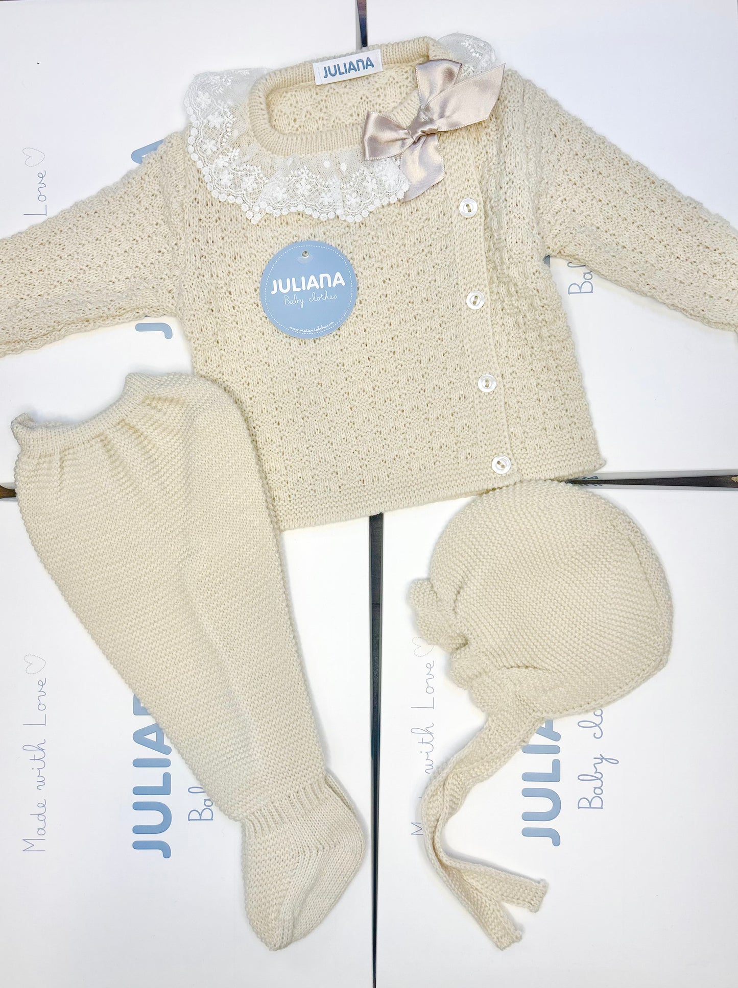 Juliana Baby Girl Beige Knitted Lace 3 Piece Set 26551