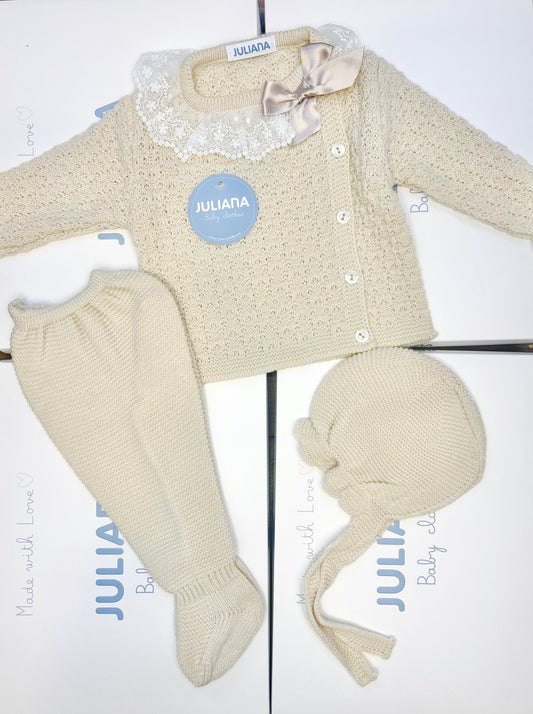 Juliana Baby Girl Beige Knitted Lace 3 Piece Set 26551