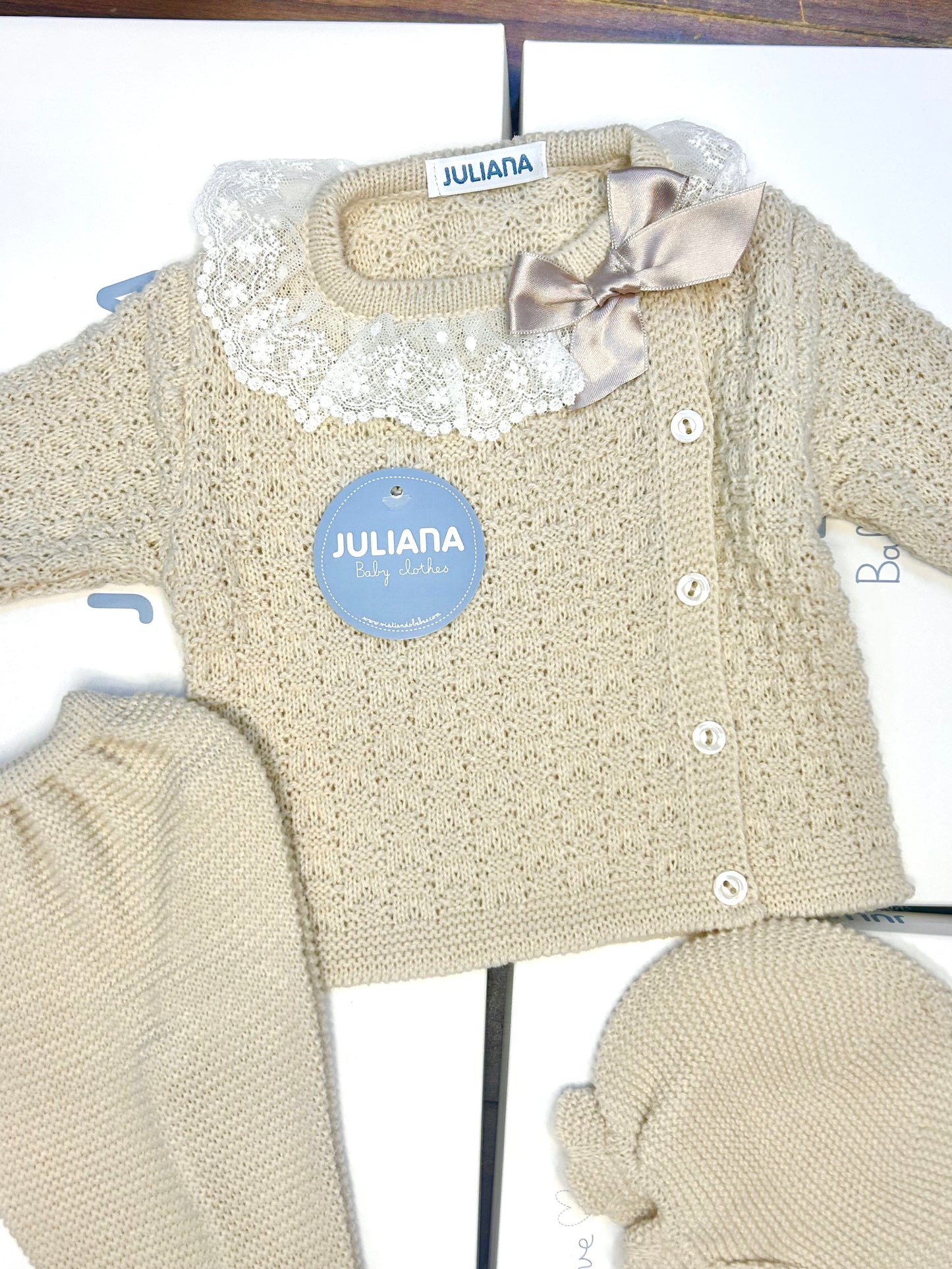 Juliana Baby Girl Beige Knitted Lace 3 Piece Set 26551