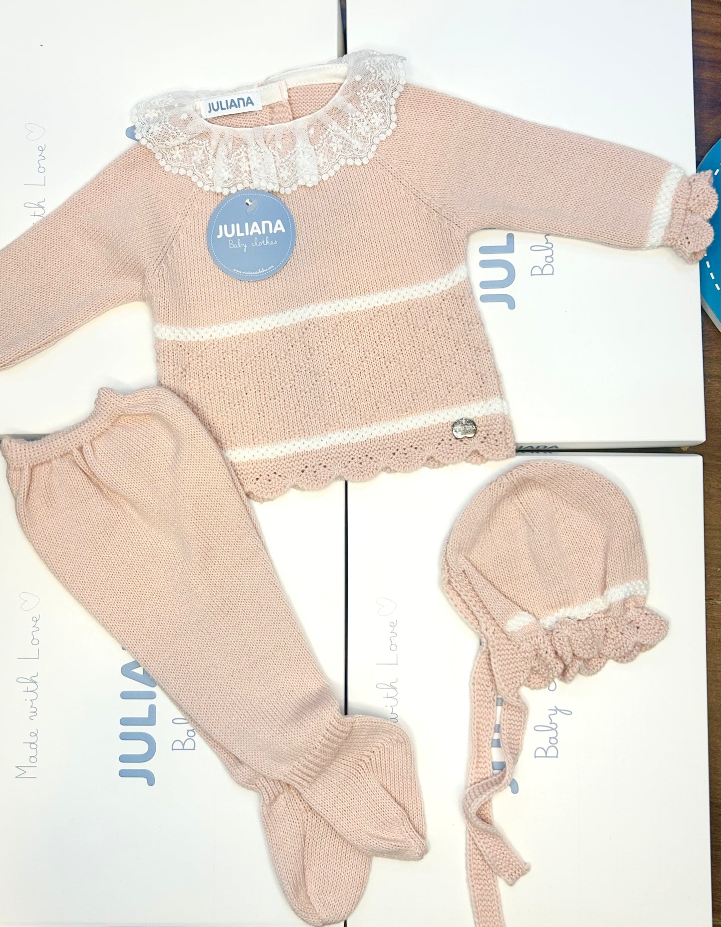 Juliana Baby Girl Dusky Pink Knitted 3 Piece Set 26557