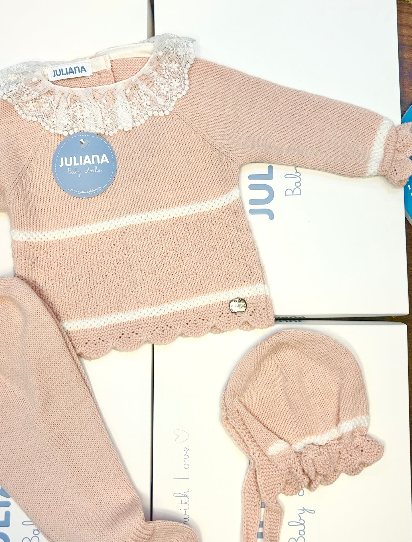 Juliana Baby Girl Dusky Pink Knitted 3 Piece Set 26557