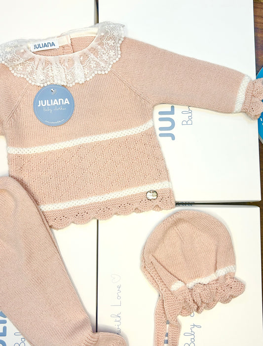 Juliana Baby Girl Dusky Pink Knitted 3 Piece Set 26557