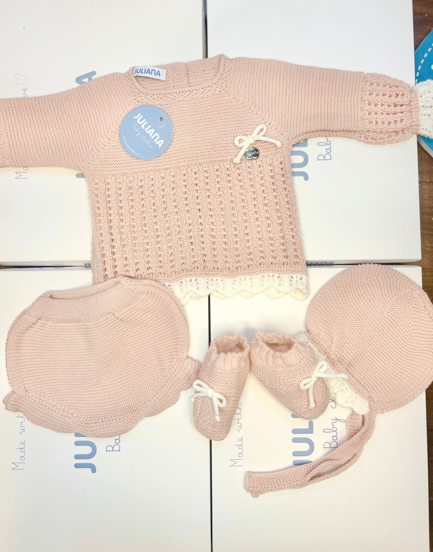 Juliana Baby Girl Pink Knitted Pant Set With Booties 26579
