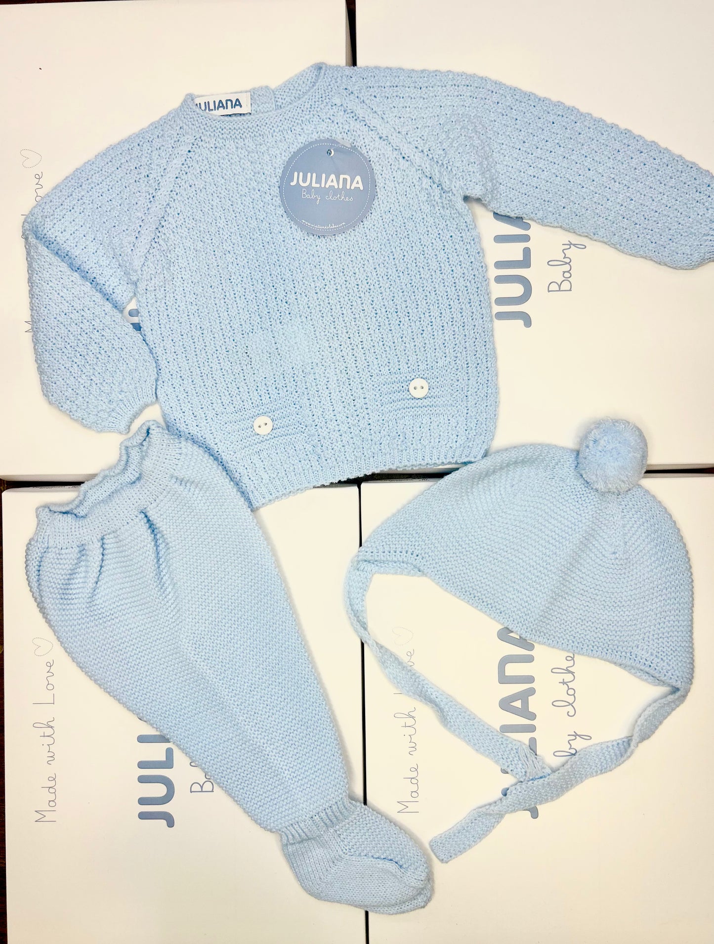 Juliana Baby Boy Blue Knitted 3 Piece Set 26548