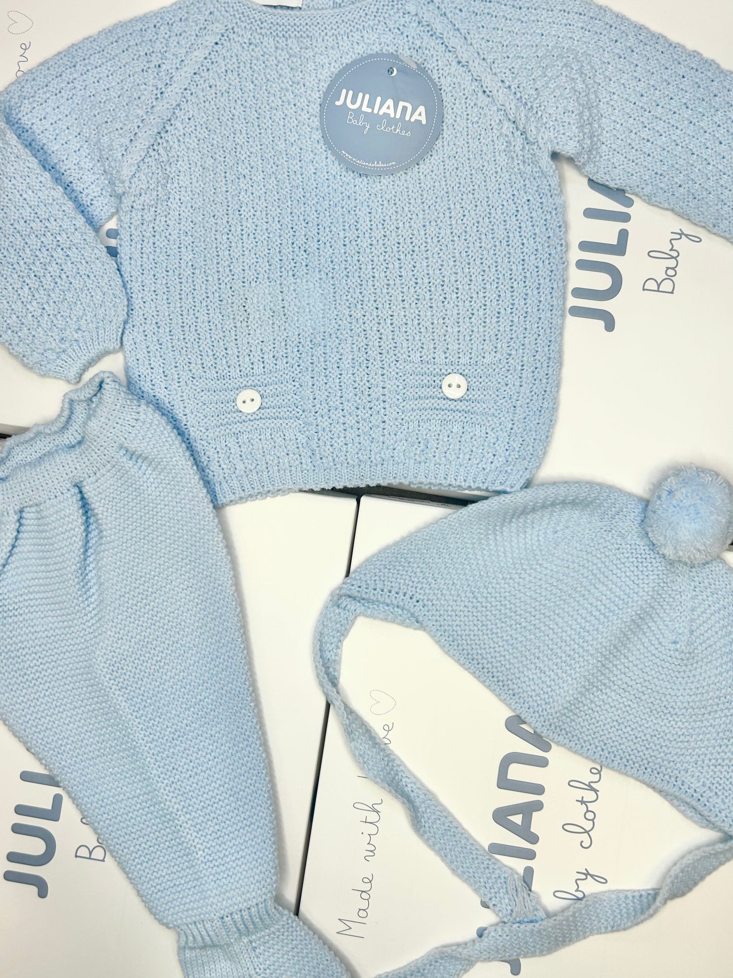 Juliana Baby Boy Blue Knitted 3 Piece Set 26548