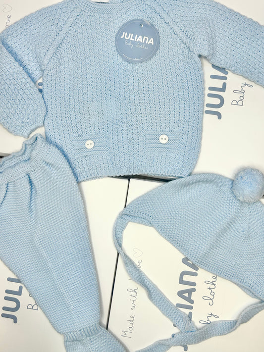 Juliana Baby Boy Blue Knitted 3 Piece Set 26548