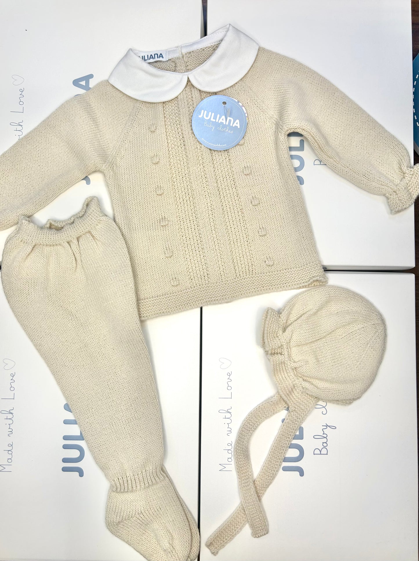 Juliana Baby Boys Beige Knitted 3 Piece Set 26555