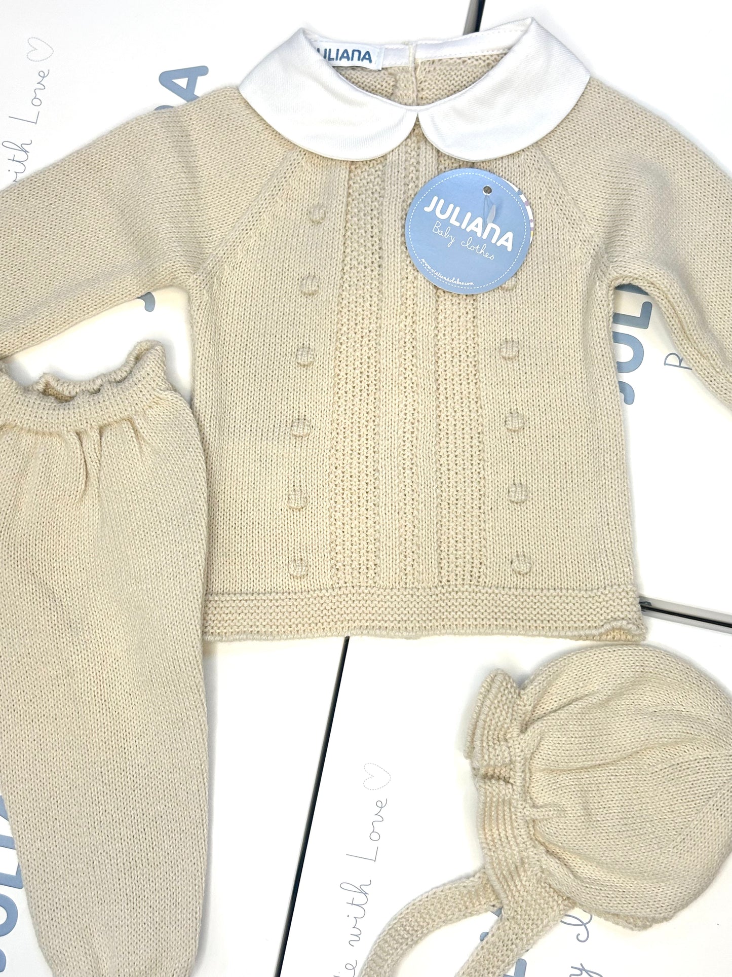 Juliana Baby Boys Beige Knitted 3 Piece Set 26555