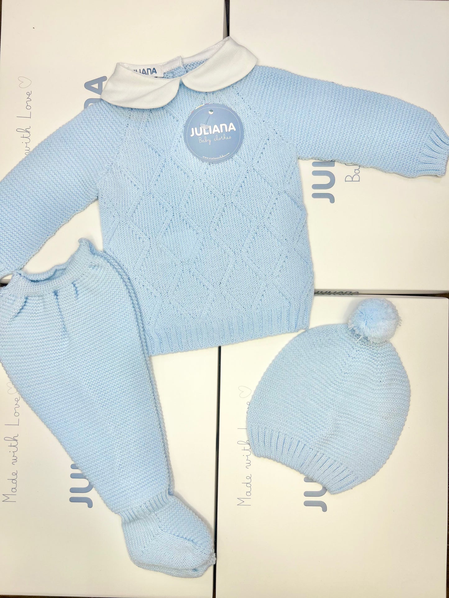 Juliana Baby Boy Blue Knitted 3 Piece Set 26552