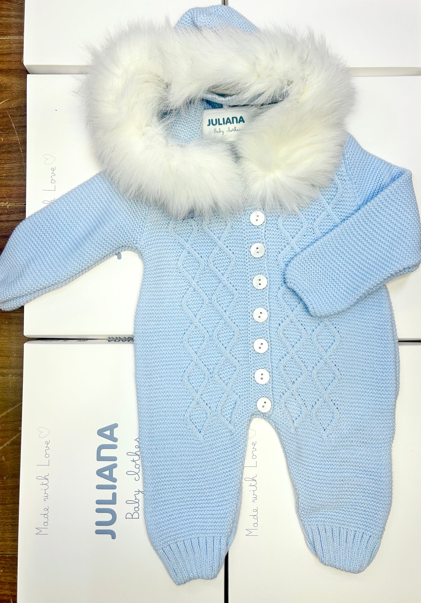 Juliana Baby Boy Blue Knitted Hooded Snowsuit 26720