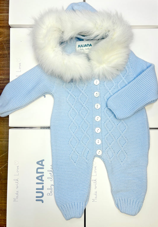 Juliana Baby Boy Blue Knitted Hooded Snowsuit 26720