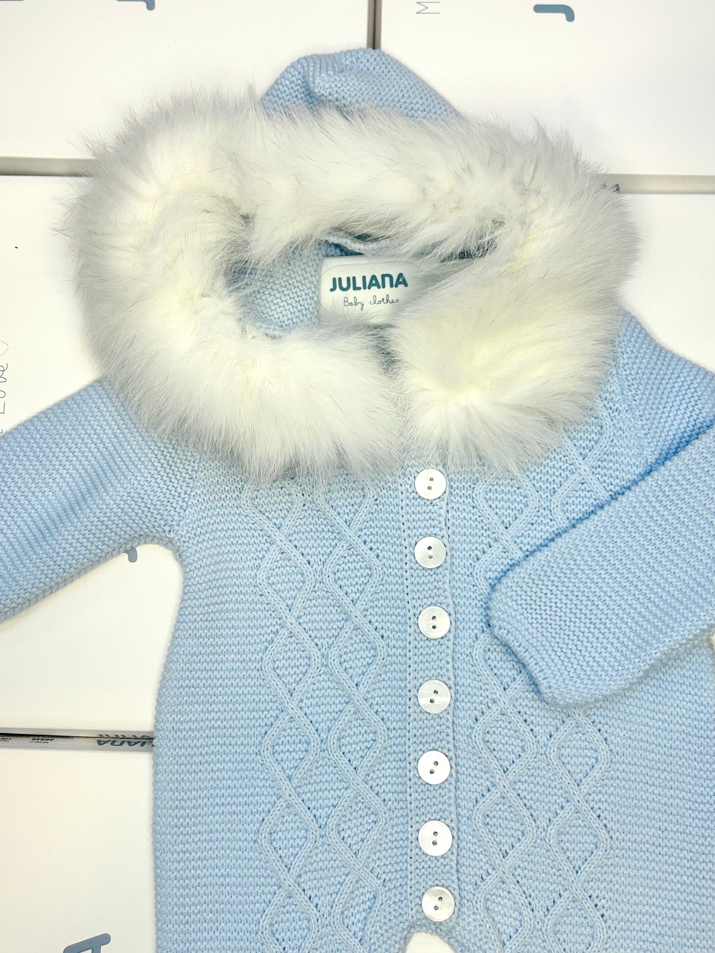 Juliana Baby Boy Blue Knitted Hooded Snowsuit 26720