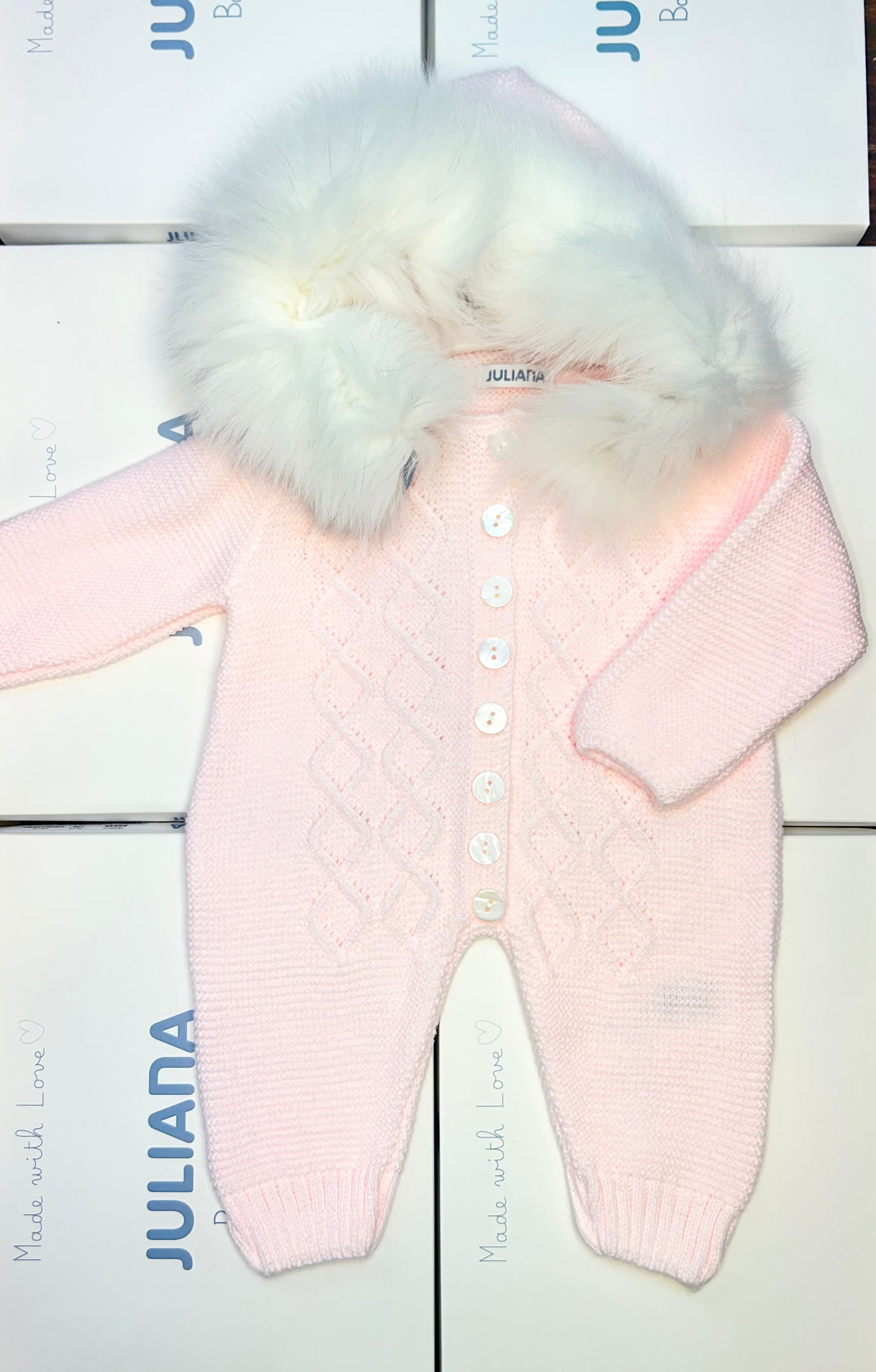 Juliana Baby Girl Pink Knitted Hooded Snowsuit 26720