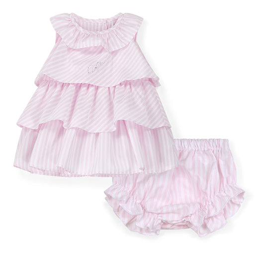 PRE ORDER Little A Baby Girls Pink Seersucker Frill Dress Aria