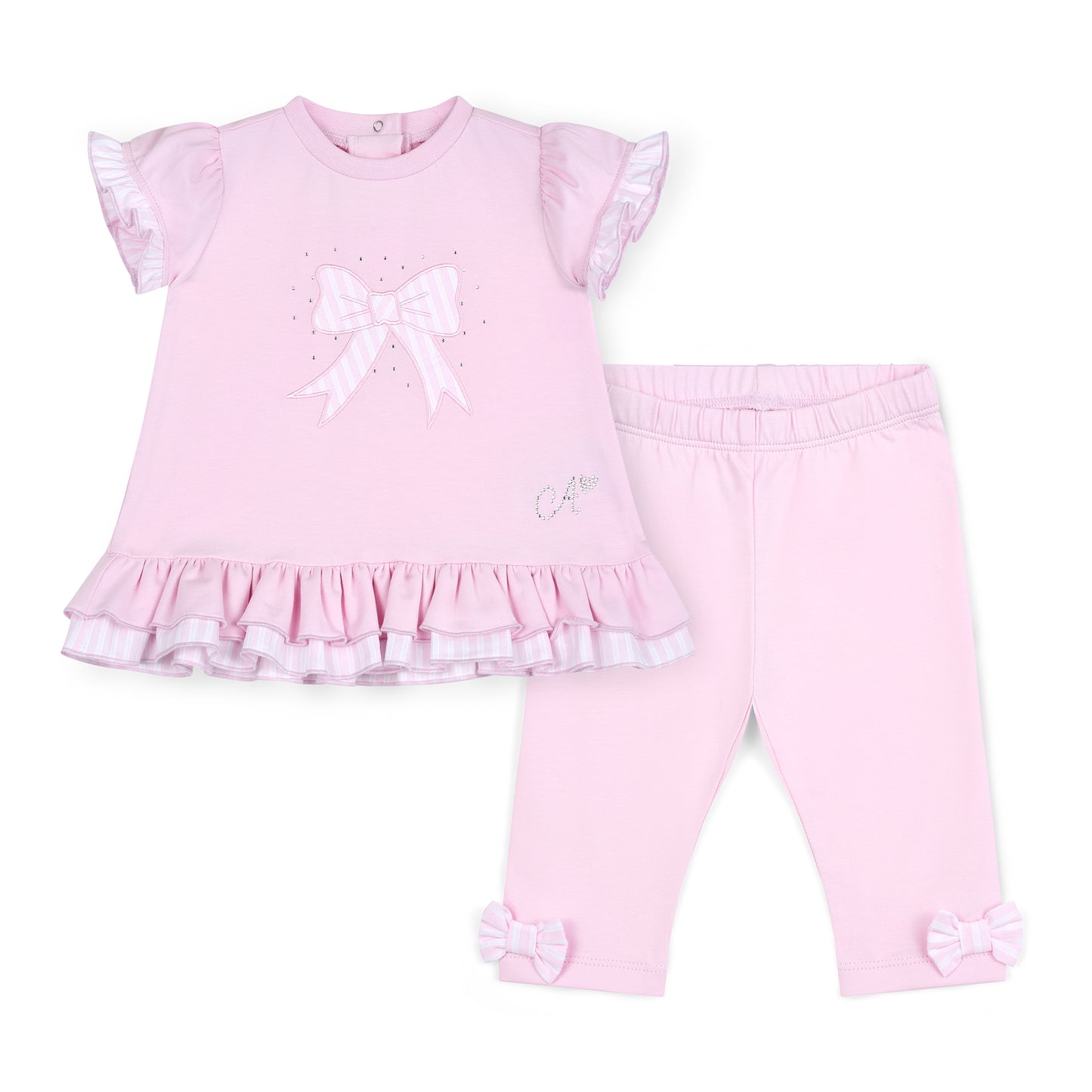 PRE ORDER Little A Baby Girls Pink Seersucker Bow Legging Set Amber