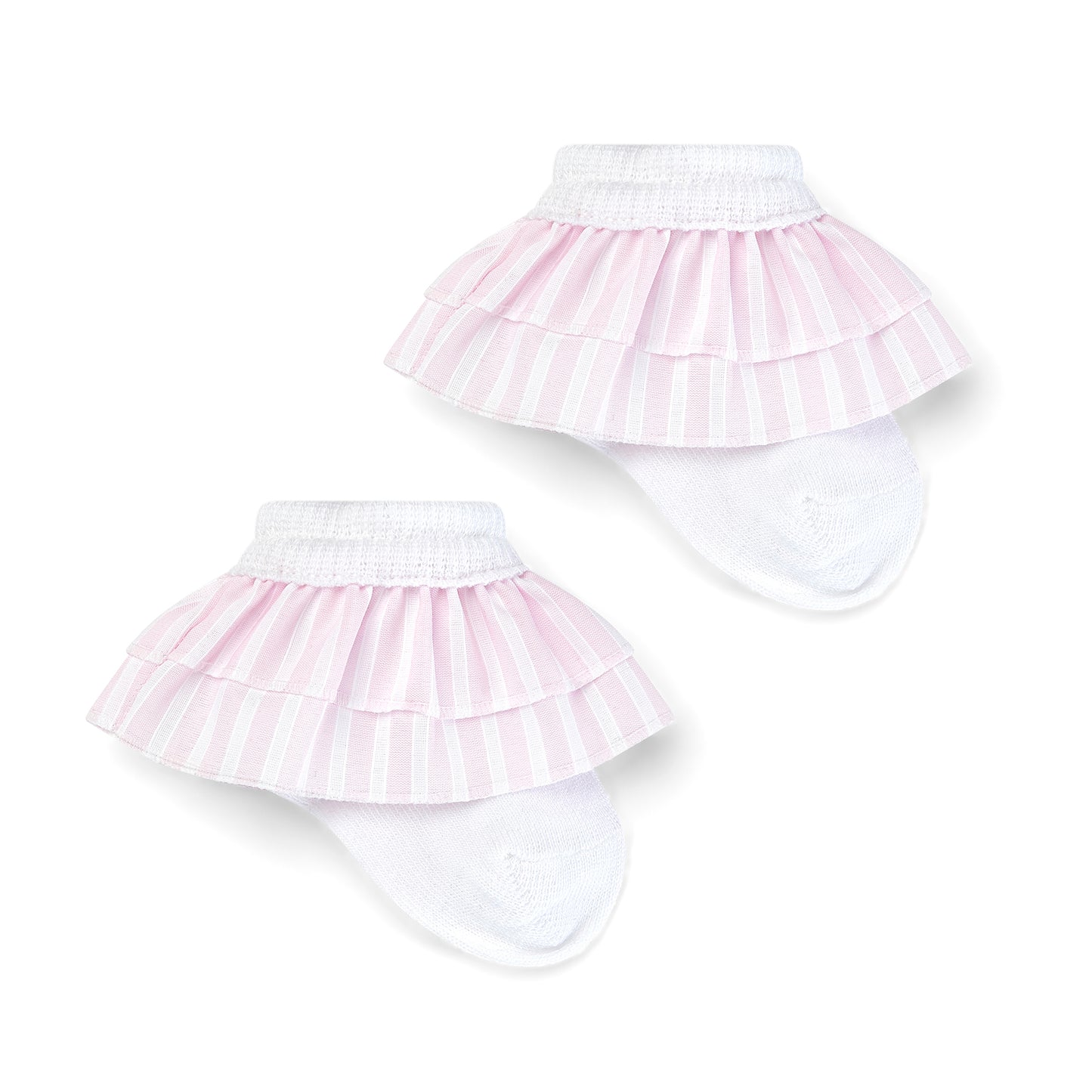 PRE ORDER Little A Baby Girls Pink Seersucker Frill Ankle Socks Annabell